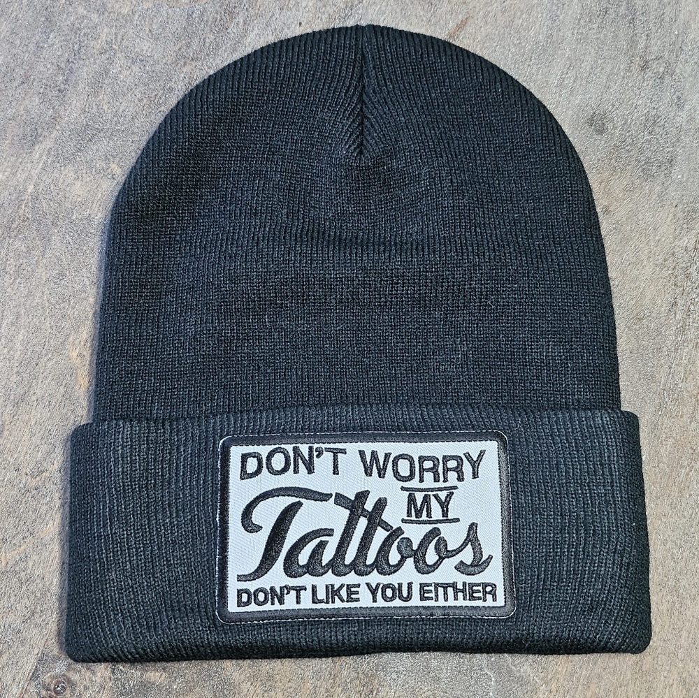 NWT Black Knit Beanie with Patch